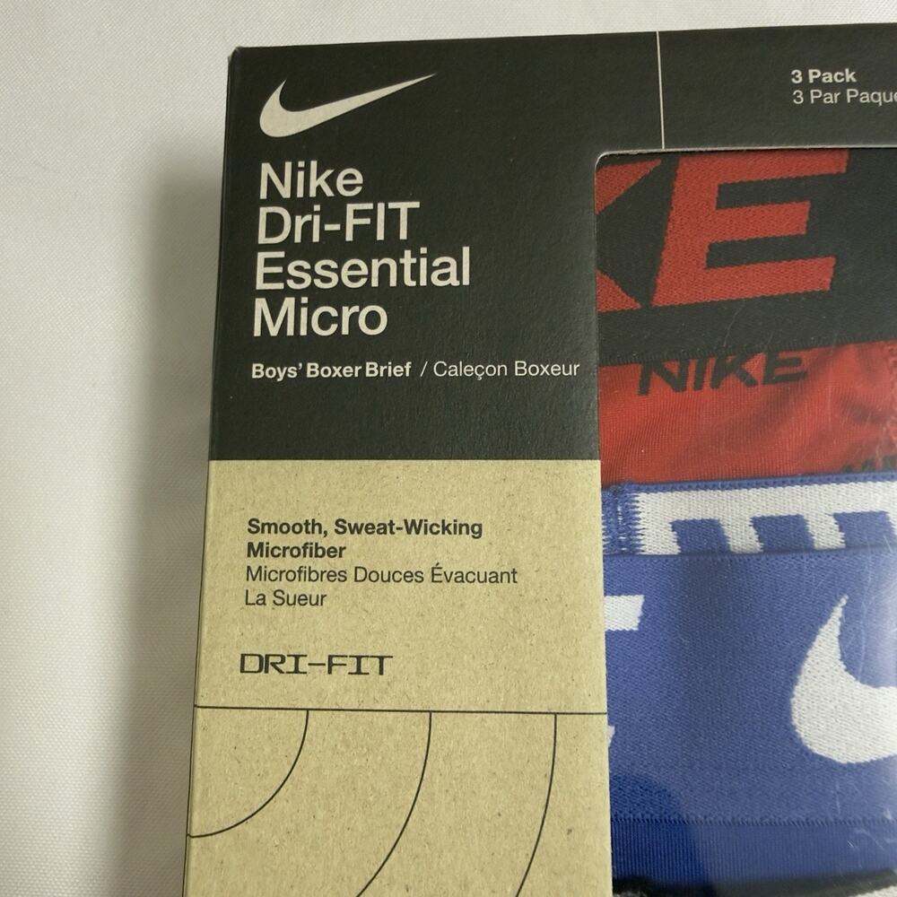 Nike Dri-Fit Essential Micro Boys Boxer Brief Size XL 3 Pack Uni Red Black Blue - Picture 2 of 8